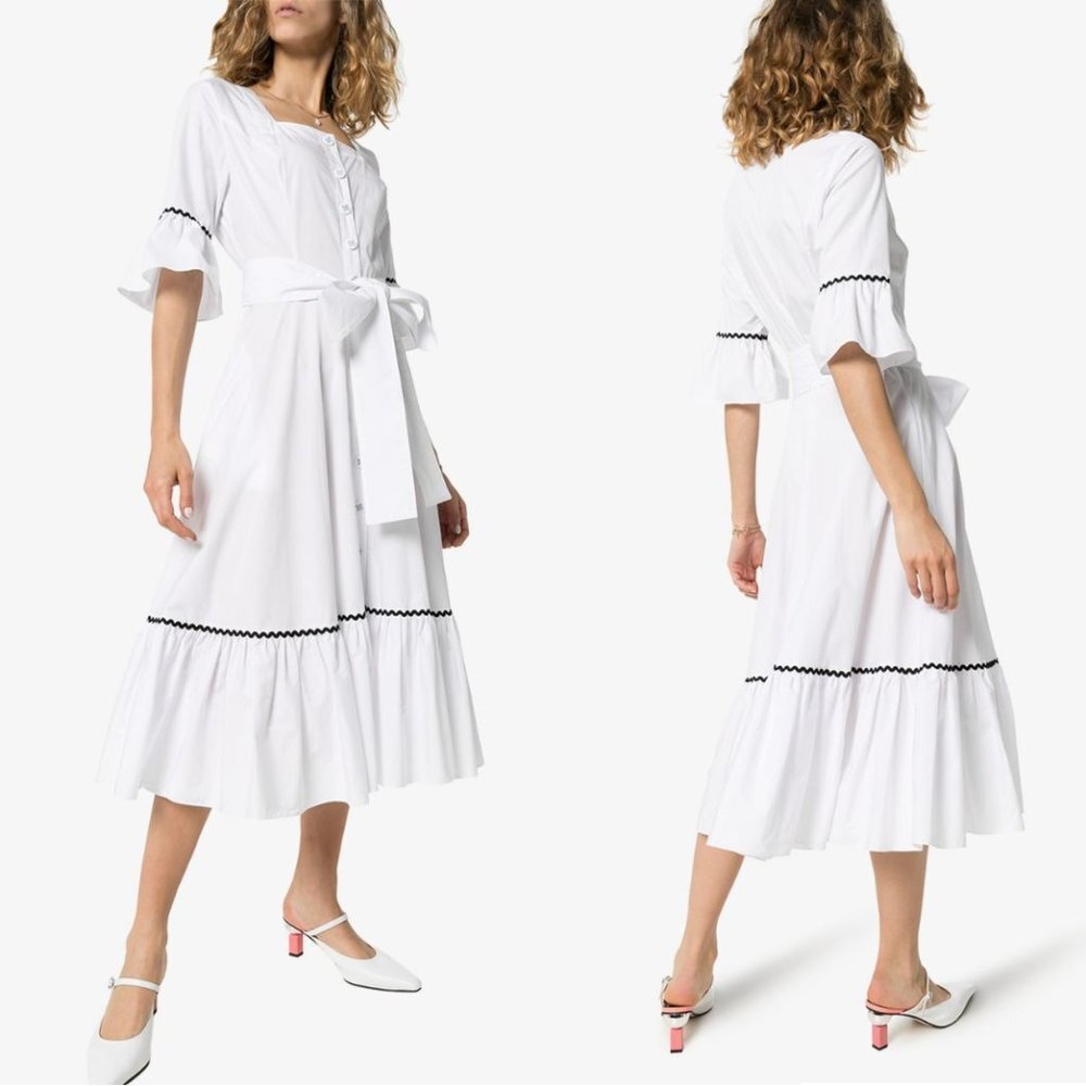 Batsheva Delsy Belted Dress White 0